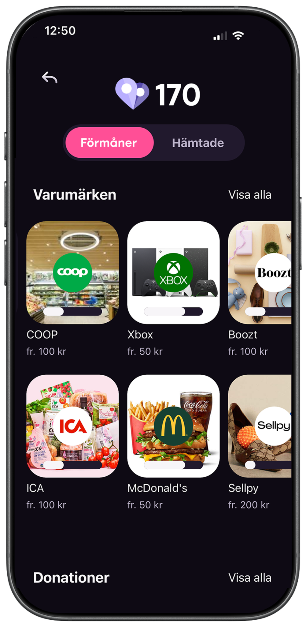 Förmånsshopen i Local Minds med poäng och valbara förmåner